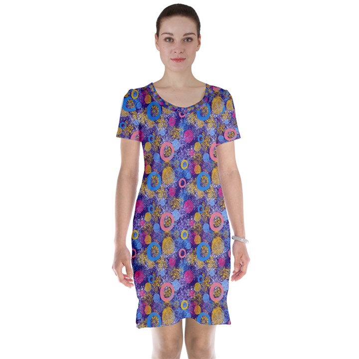 Multicolored Circles And Spots Short Sleeve Nightdress