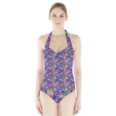 Multicolored Circles And Spots Halter Swimsuit by SychEva