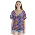 Multicolored Circles And Spots V-Neck Flutter Sleeve Top View1