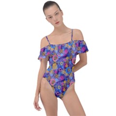 Multicolored Circles And Spots Frill Detail One Piece Swimsuit by SychEva