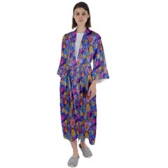 Multicolored Circles And Spots Maxi Satin Kimono by SychEva