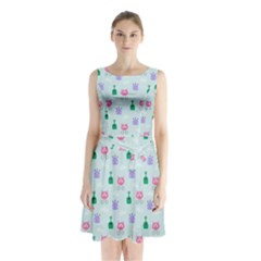 Funny Monsters Aliens Sleeveless Waist Tie Chiffon Dress by SychEva