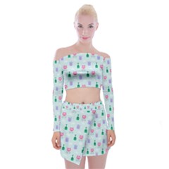 Funny Monsters Aliens Off Shoulder Top With Mini Skirt Set by SychEva