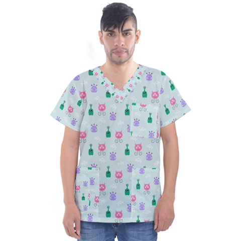 Funny Monsters Aliens Men s V-neck Scrub Top by SychEva