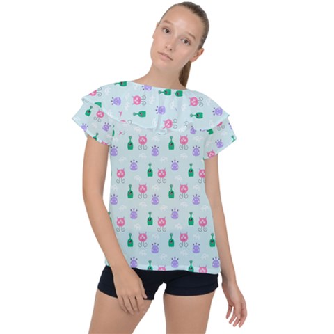 Funny Monsters Aliens Ruffle Collar Chiffon Blouse by SychEva