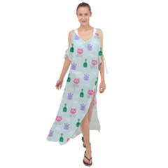 Funny Monsters Aliens Maxi Chiffon Cover Up Dress by SychEva