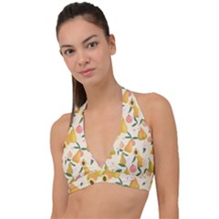 Yellow Juicy Pears And Apricots Halter Plunge Bikini Top by SychEva