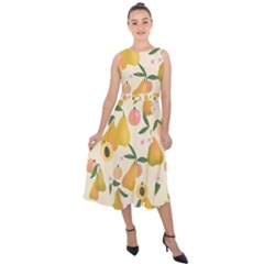 Yellow Juicy Pears And Apricots Midi Tie-back Chiffon Dress by SychEva