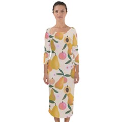 Yellow Juicy Pears And Apricots Quarter Sleeve Midi Bodycon Dress by SychEva