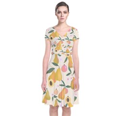 Yellow Juicy Pears And Apricots Short Sleeve Front Wrap Dress by SychEva