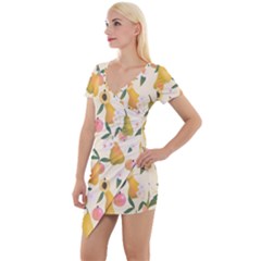 Yellow Juicy Pears And Apricots Short Sleeve Asymmetric Mini Dress by SychEva