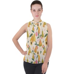 Yellow Juicy Pears And Apricots Mock Neck Chiffon Sleeveless Top by SychEva