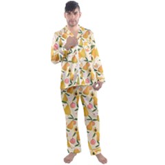 Yellow Juicy Pears And Apricots Men s Long Sleeve Satin Pajamas Set by SychEva