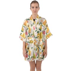 Yellow Juicy Pears And Apricots Half Sleeve Satin Kimono  by SychEva