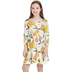 Yellow Juicy Pears And Apricots Kids  Quarter Sleeve Skater Dress by SychEva