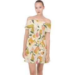 Yellow Juicy Pears And Apricots Off Shoulder Chiffon Dress by SychEva