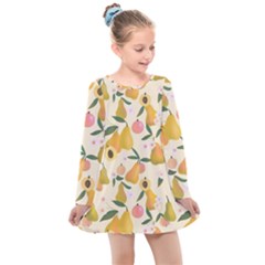 Yellow Juicy Pears And Apricots Kids  Long Sleeve Dress by SychEva