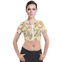 Yellow Juicy Pears And Apricots Short Sleeve Cropped Jacket by SychEva