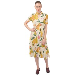 Yellow Juicy Pears And Apricots Keyhole Neckline Chiffon Dress by SychEva