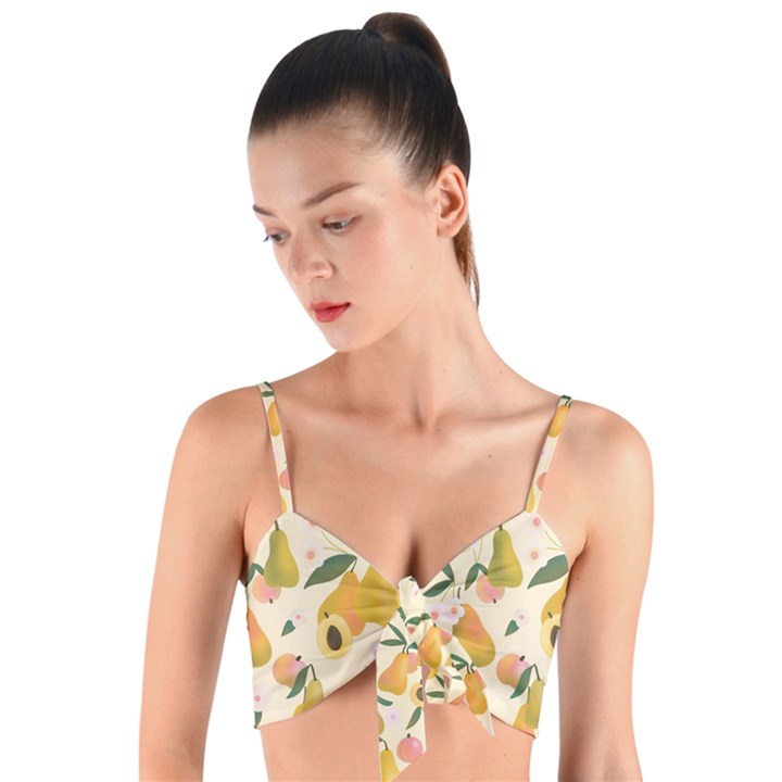 Yellow Juicy Pears And Apricots Woven Tie Front Bralet