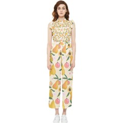 Yellow Juicy Pears And Apricots Women s Frill Top Jumpsuit