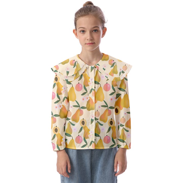 Yellow Juicy Pears And Apricots Kids  Peter Pan Collar Blouse