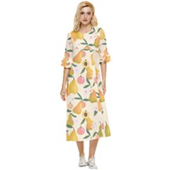 Yellow Juicy Pears And Apricots Double Cuff Midi Dress by SychEva