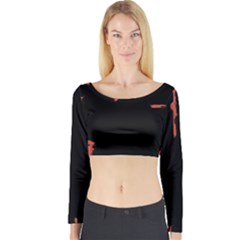 Red And Black Abstract Grunge Print Long Sleeve Crop Top