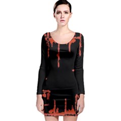 Red And Black Abstract Grunge Print Long Sleeve Bodycon Dress by dflcprintsclothing