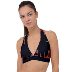 Red And Black Abstract Grunge Print Halter Plunge Bikini Top by dflcprintsclothing