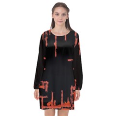 Red And Black Abstract Grunge Print Long Sleeve Chiffon Shift Dress  by dflcprintsclothing