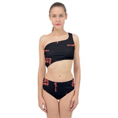 Red And Black Abstract Grunge Print Spliced Up Two Piece Swimsuit