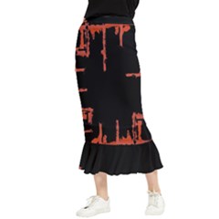 Red And Black Abstract Grunge Print Maxi Fishtail Chiffon Skirt by dflcprintsclothing