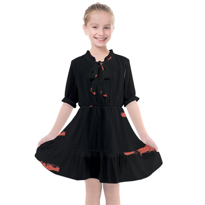 Red And Black Abstract Grunge Print Kids  All Frills Chiffon Dress