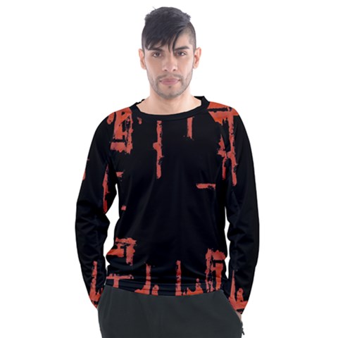 Red And Black Abstract Grunge Print Men s Long Sleeve Raglan Tee by dflcprintsclothing