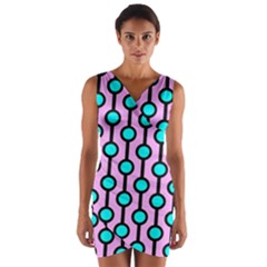 A Chain Of Blue Circles Wrap Front Bodycon Dress by SychEva