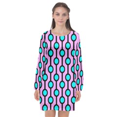 A Chain Of Blue Circles Long Sleeve Chiffon Shift Dress  by SychEva