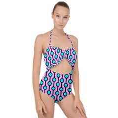 A Chain Of Blue Circles Scallop Top Cut Out Swimsuit by SychEva