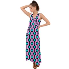 A Chain Of Blue Circles V-neck Chiffon Maxi Dress by SychEva