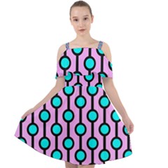 A Chain Of Blue Circles Cut Out Shoulders Chiffon Dress by SychEva