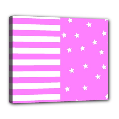 Saturated Pink Lines And Stars Pattern, Geometric Theme Deluxe Canvas 24  X 20  (stretched) by Casemiro