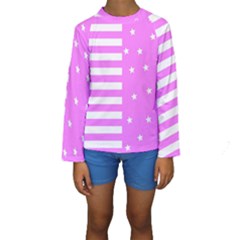 Saturated Pink Lines And Stars Pattern, Geometric Theme Kids  Long Sleeve Swimwear by Casemiro