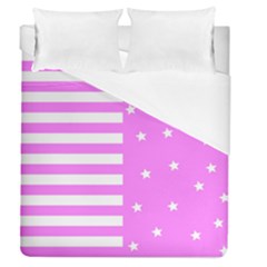 Saturated Pink Lines And Stars Pattern, Geometric Theme Duvet Cover (queen Size) by Casemiro