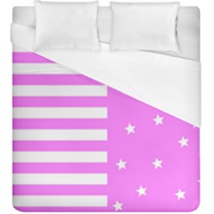 Saturated Pink Lines And Stars Pattern, Geometric Theme Duvet Cover (king Size) by Casemiro