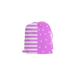 Saturated Pink Lines And Stars Pattern, Geometric Theme Drawstring Pouch (xs) by Casemiro