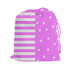 Saturated Pink Lines And Stars Pattern, Geometric Theme Drawstring Pouch (2xl) by Casemiro