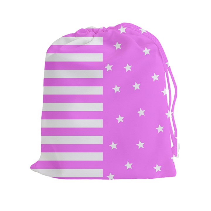 Saturated Pink lines and stars pattern, geometric theme Drawstring Pouch (2XL)