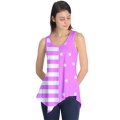 Saturated Pink Lines And Stars Pattern, Geometric Theme Sleeveless Tunic by Casemiro