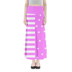 Saturated Pink Lines And Stars Pattern, Geometric Theme Full Length Maxi Skirt by Casemiro