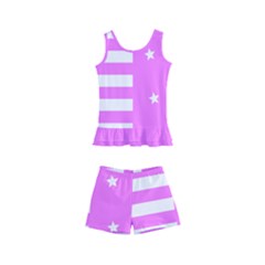 Saturated Pink Lines And Stars Pattern, Geometric Theme Kids  Boyleg Swimsuit by Casemiro